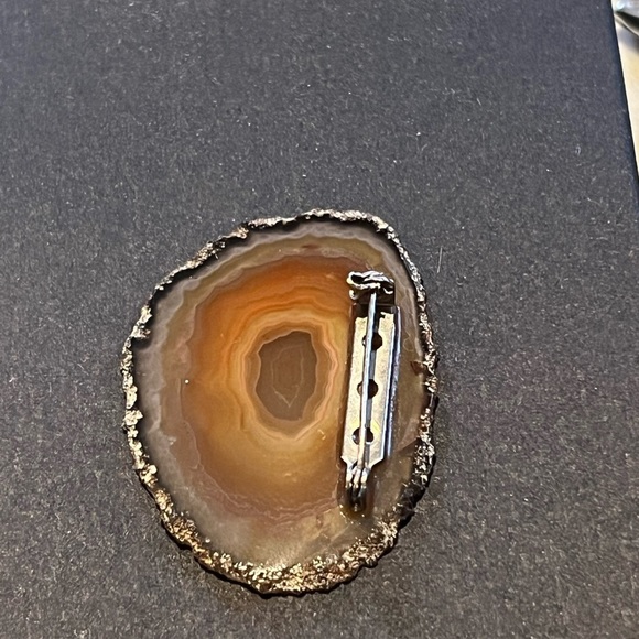 Agate Natural Crystal Stone Brown Orange Brooch Pin - Picture 7 of 9